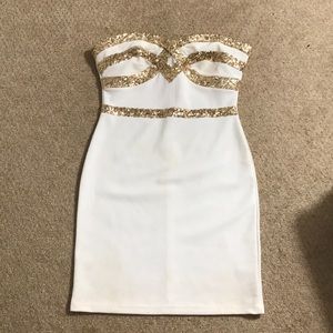White with gold sequin dress